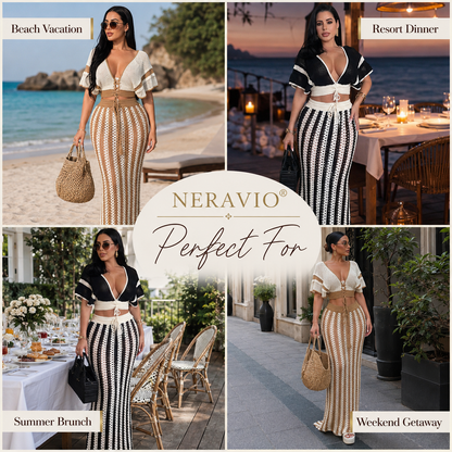 NERAVIO™ Isla Crochet Maxi Set – Women’s Crochet Crop Top & Maxi Skirt Set