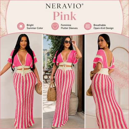 NERAVIO™ Isla Crochet Maxi Set – Women’s Crochet Crop Top & Maxi Skirt Set