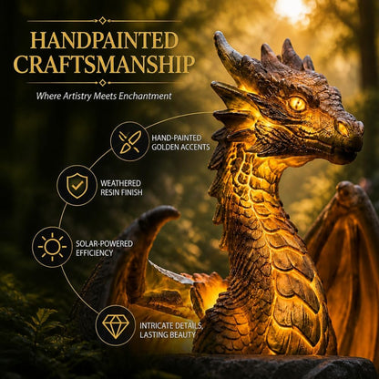 💥LAST DAY 55% OFF🐉✨Solar Dragon Garden Statue Light – Golden Ember Fantasy Outdoor Decor