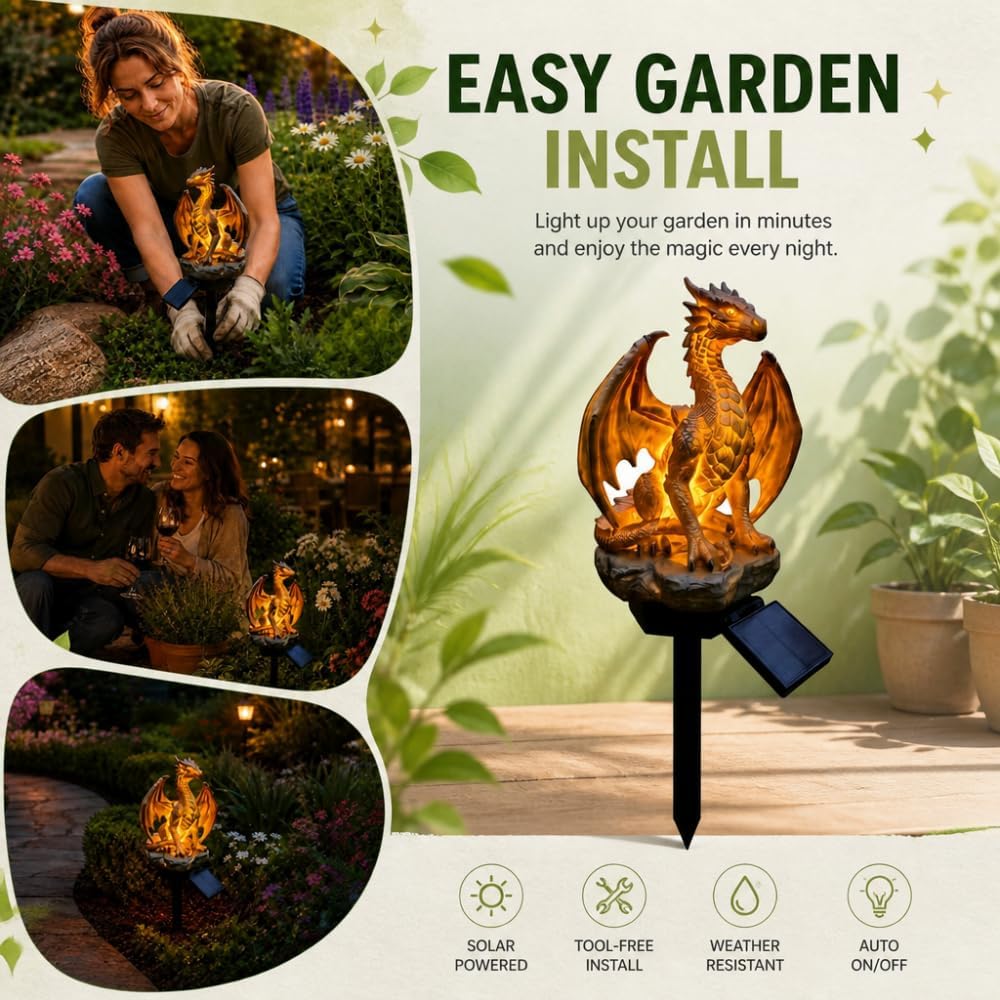 💥LAST DAY 55% OFF🐉✨Solar Dragon Garden Statue Light – Golden Ember Fantasy Outdoor Decor