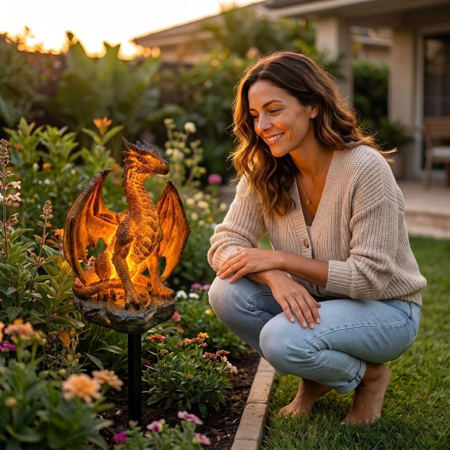 💥LAST DAY 55% OFF🐉✨Solar Dragon Garden Statue Light – Golden Ember Fantasy Outdoor Decor
