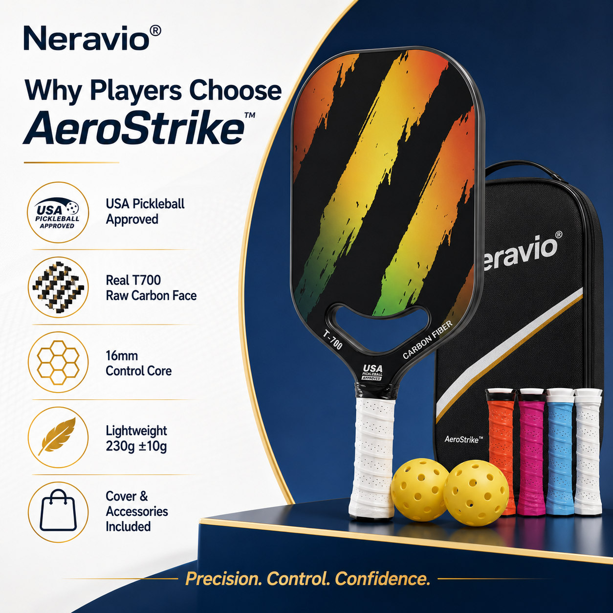Neravio AeroStrike™ 16MM T700 Carbon Pickleball Paddle