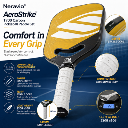 Neravio AeroStrike™ 16MM T700 Carbon Pickleball Paddle