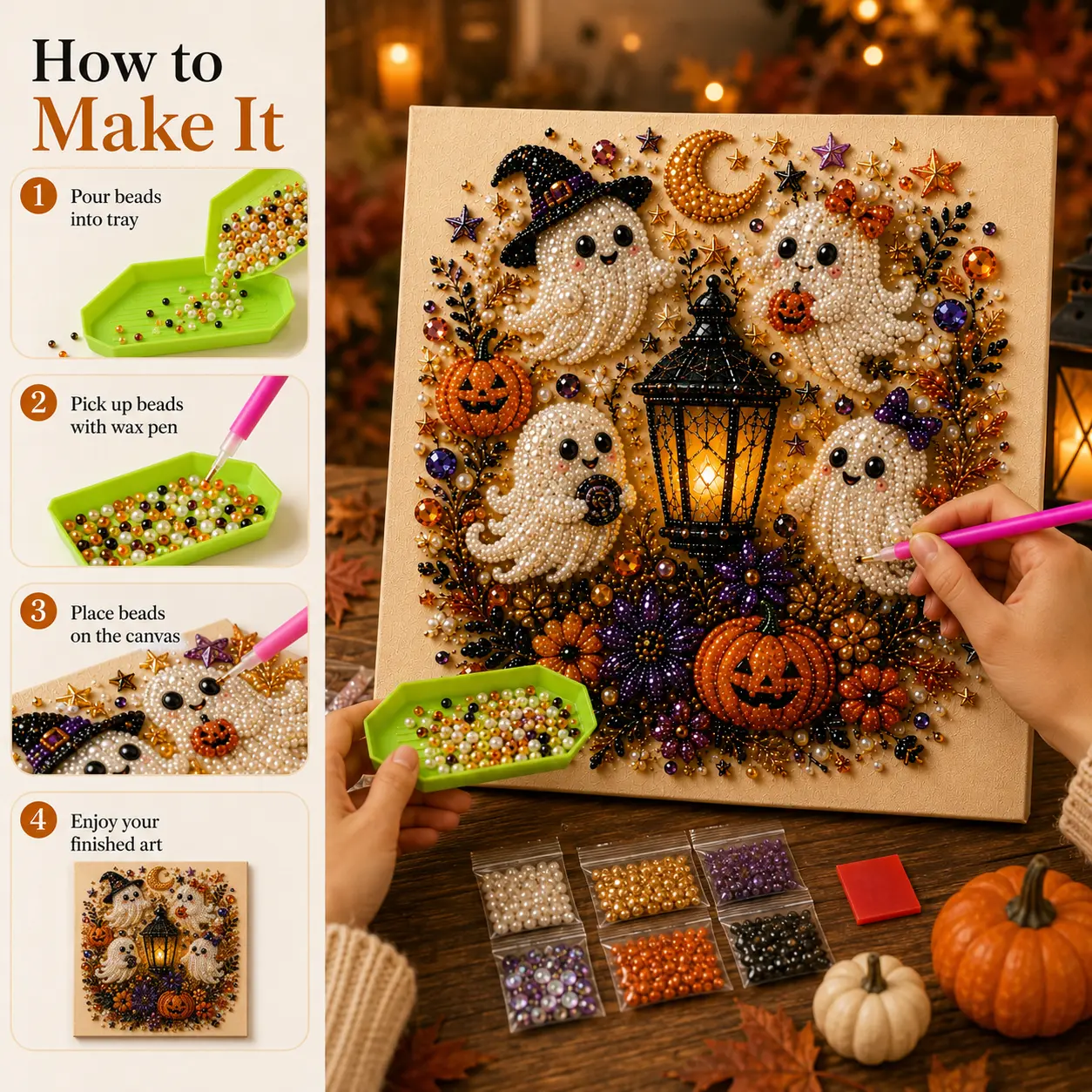 Neravio® Spooky Pearl Art DIY Kit – Halloween 3D Craft & Décor