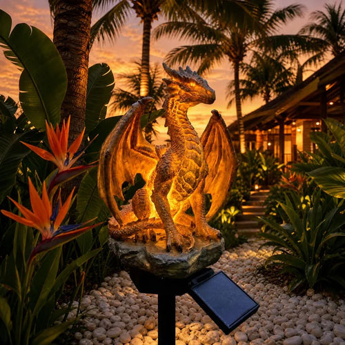 💥LAST DAY 55% OFF🐉✨Solar Dragon Garden Statue Light – Golden Ember Fantasy Outdoor Decor