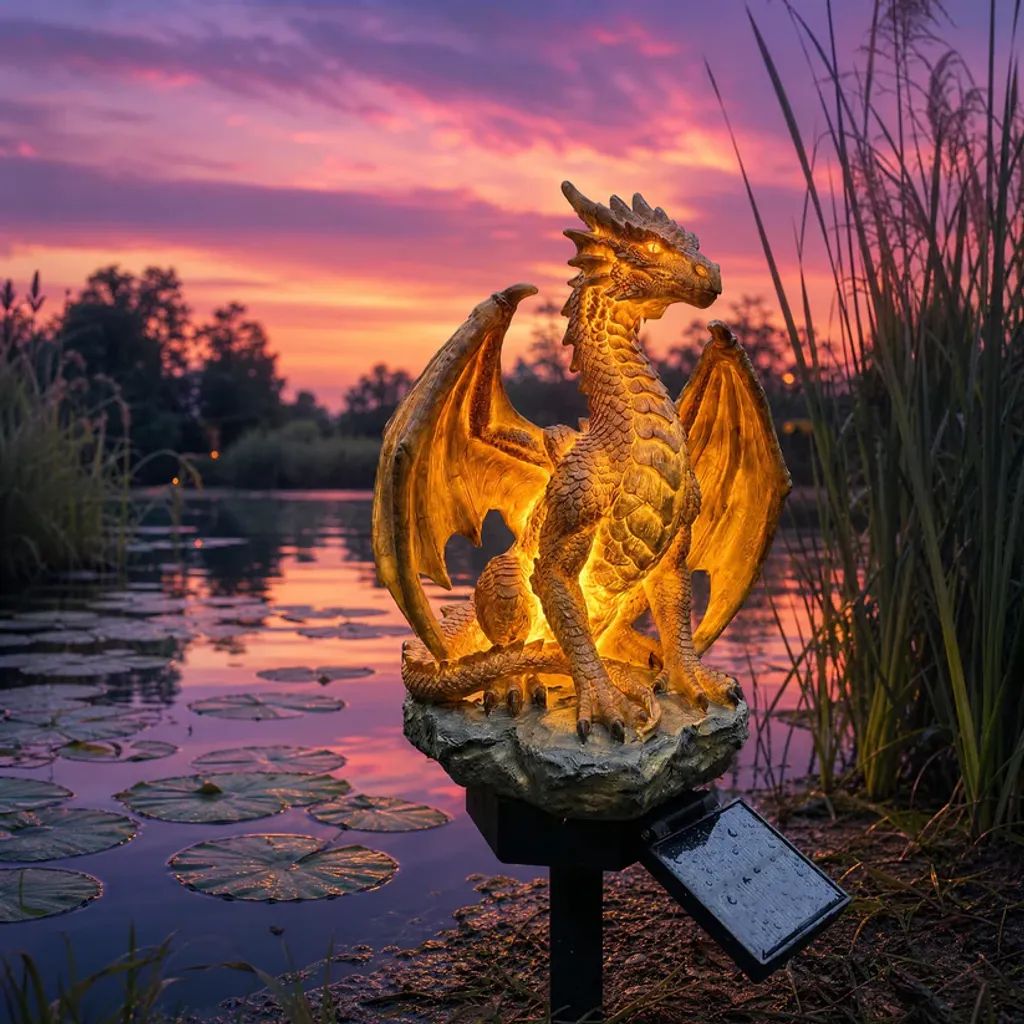💥LAST DAY 55% OFF🐉✨Solar Dragon Garden Statue Light – Golden Ember Fantasy Outdoor Decor