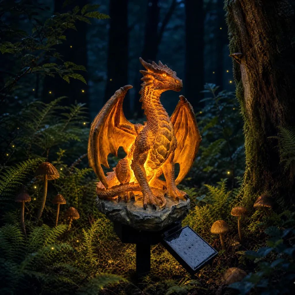 💥LAST DAY 55% OFF🐉✨Solar Dragon Garden Statue Light – Golden Ember Fantasy Outdoor Decor