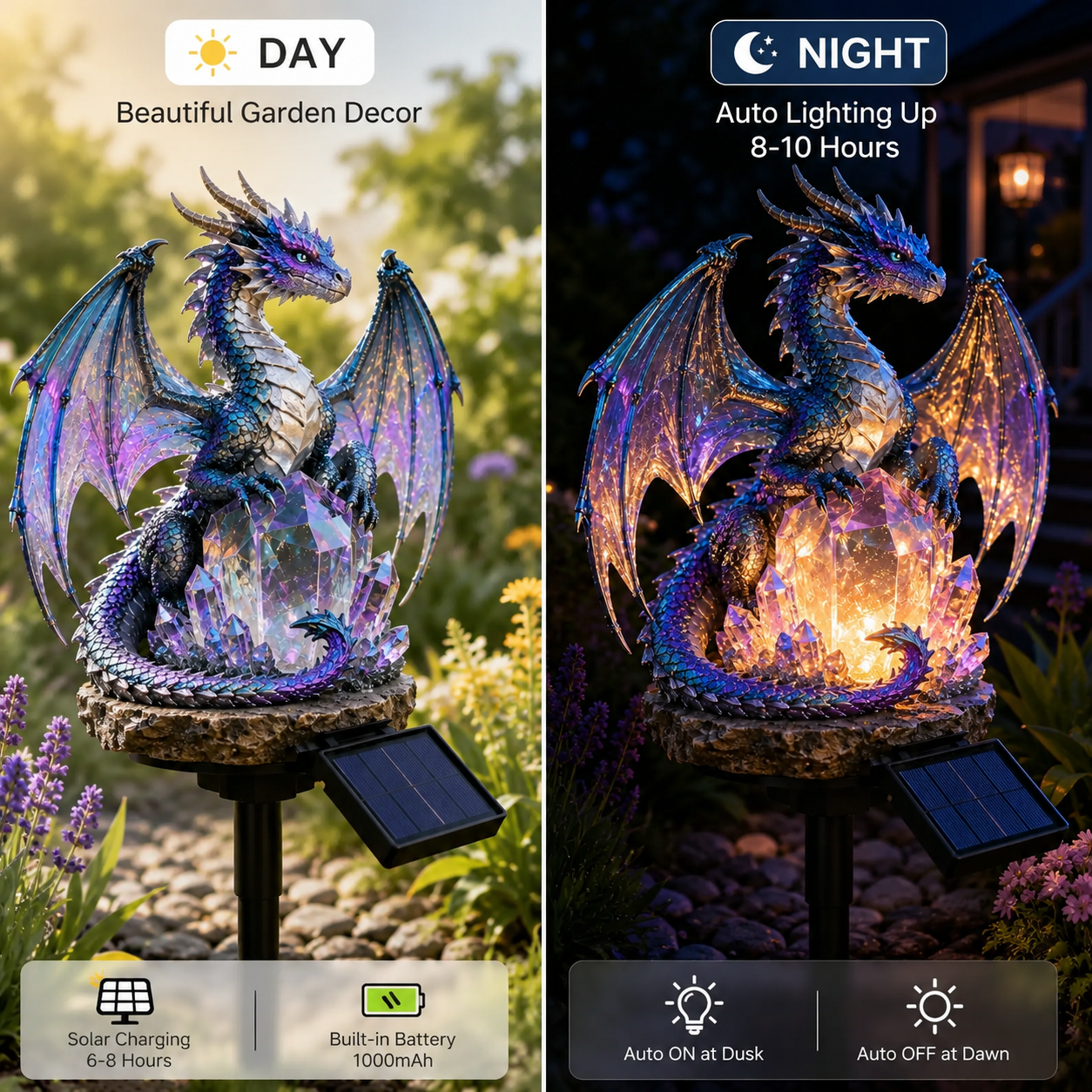💥LAST DAY 55% OFF🐉 Amethyst Crystal Dragon✨️Solar Dragon Crystal Garden Light