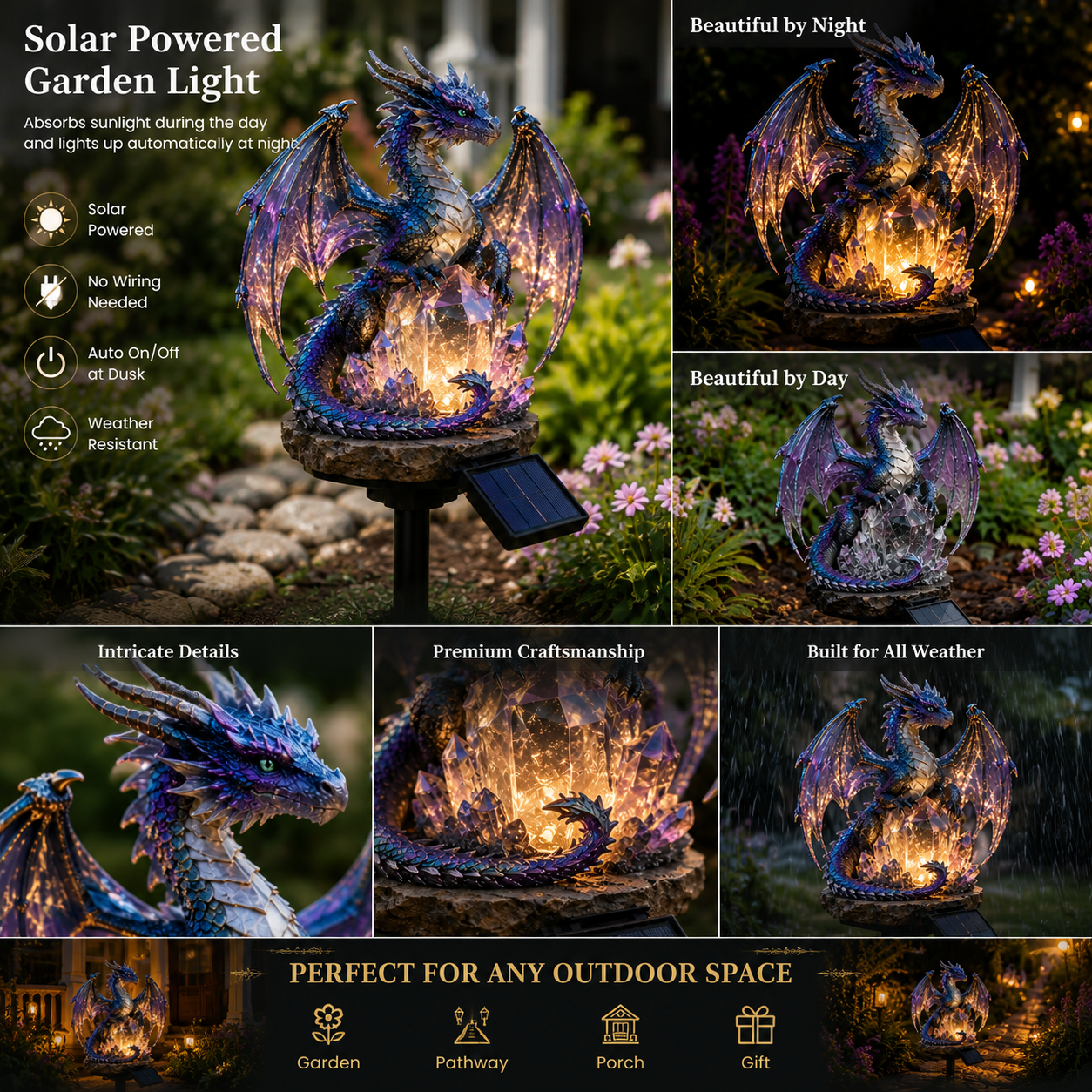 💥LAST DAY 55% OFF🐉 Amethyst Crystal Dragon✨️Solar Dragon Crystal Garden Light