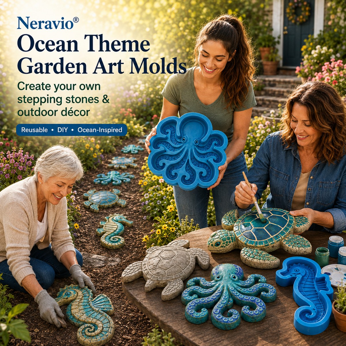 💥 Last-Day Sale - Reusable Ocean Garden Art Mold – DIY Stepping Stones🌊
