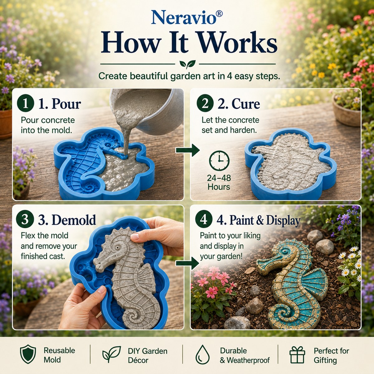 💥 Last-Day Sale - Reusable Ocean Garden Art Mold – DIY Stepping Stones🌊