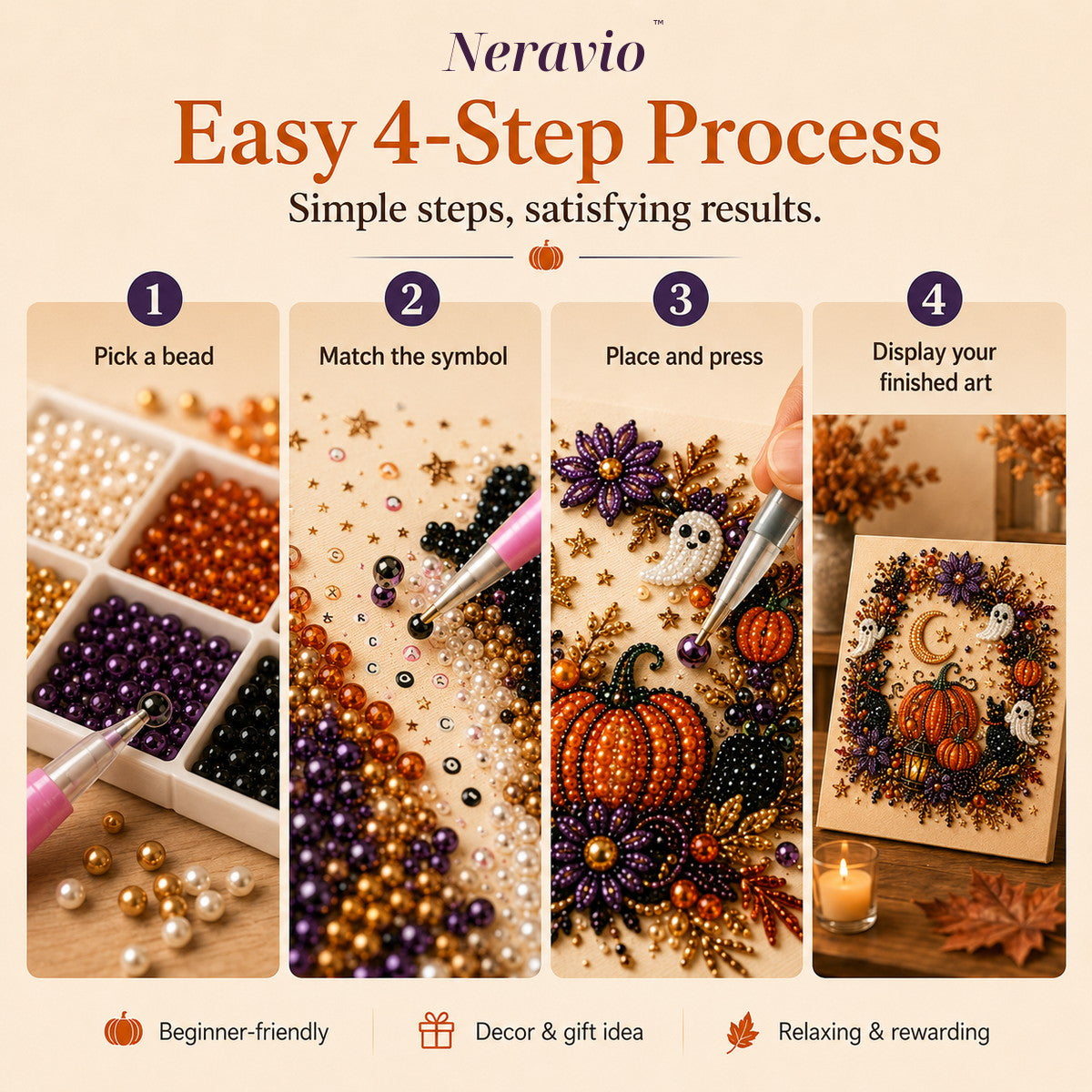 Neravio® Spooky Pearl Art DIY Kit – Halloween 3D Craft & Décor