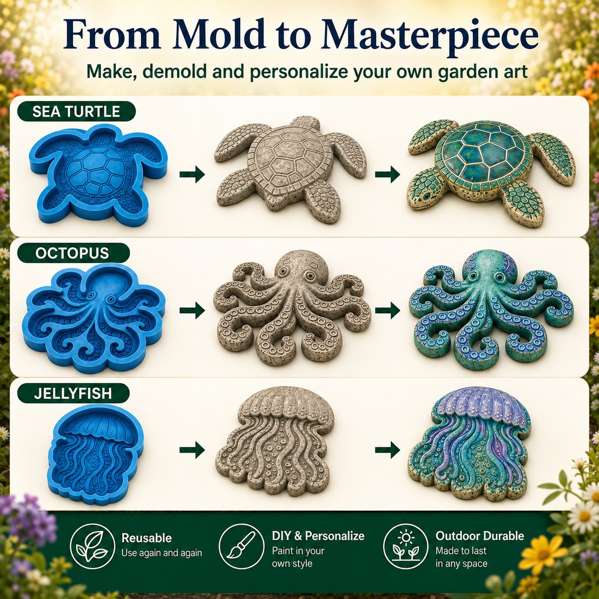 💥 Last-Day Sale - Reusable Ocean Garden Art Mold – DIY Stepping Stones🌊