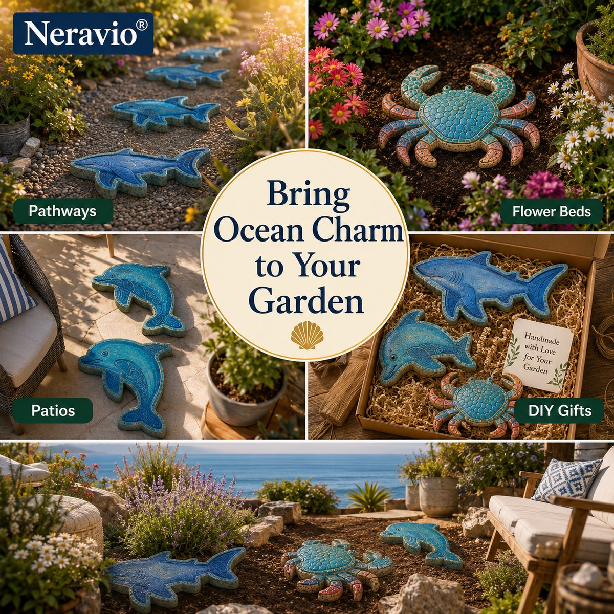 💥 Last-Day Sale - Reusable Ocean Garden Art Mold – DIY Stepping Stones🌊