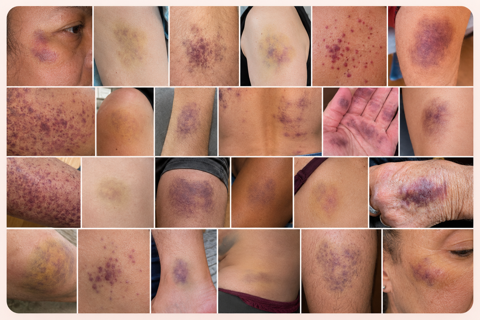 Bruises and broken capillaries concern collage