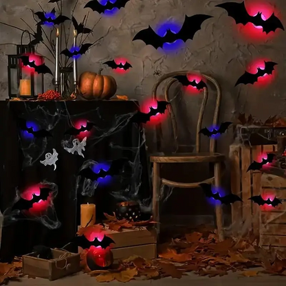 🦇Halloween LED Flying Bat Decorations - Glowing 3D Bat Wall Decor for Porch,Window, Door, Garage &Party Backdrop